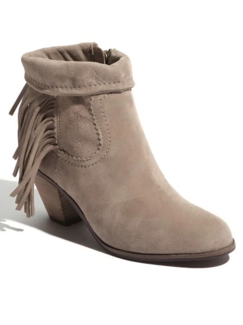 Sam Edelman Louie tan suede fringe ankle boots
